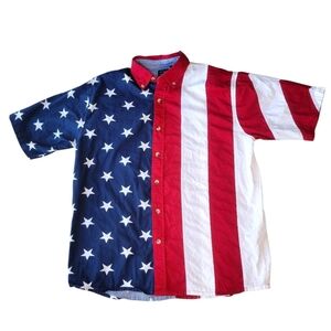 Cotton Traders Sport American Flag Print Button Up Shirt Mens Size Large